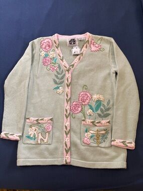 Vintage Storybook Knits Floral Embroidered Cardigan NWT Cottagecore